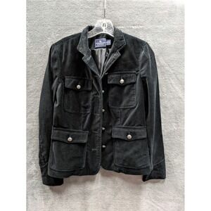 Black Velvet Blazer Womens Small Utility Jacket Dark Academia Cotton Military